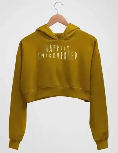 Happily Introverted - Women's crop hoodie - Mustard Yellow - XS