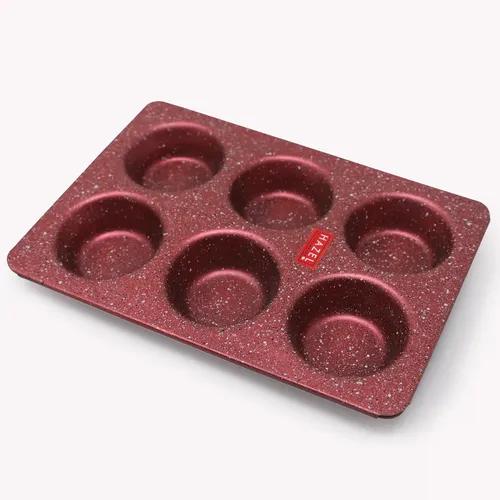 HAZEL Alfa Heavy Gauge Premium Aluminium Granite Finish Non Stick Microwave Safe Muffin Tray, Red