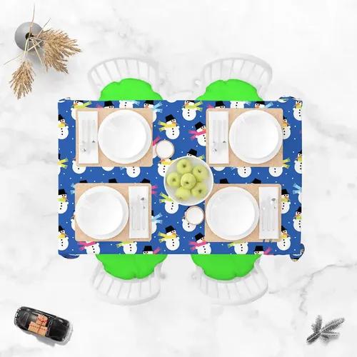 ArtzFolio Snowman | Table Cloth Cover for Dining & Center Table | Washable Waterproof Polyester Fabric | 4-Seater Table; 42 x 63 inch (107 x 160 cms)