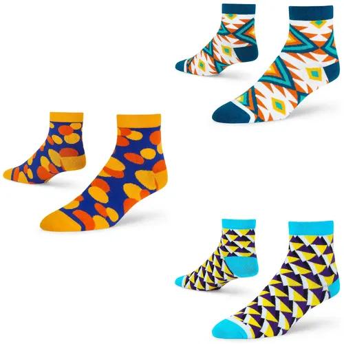 DYNAMOCKS Men's and Women's Combed Cotton Ankle Length Socks (Pack of 3) (Multicolour, Free Size)_Prism_Unique_White_Bubbles