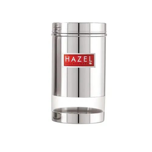 HAZEL Stainless Steel Transparent Glossy Finish See Through Container, 1 PC, Silver, 1200 Ml