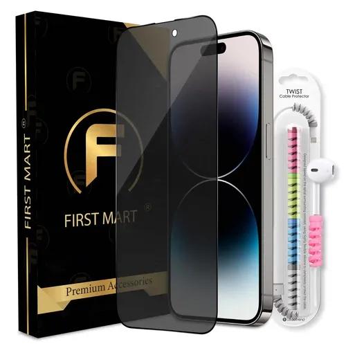 FIRST MART Matte Privacy Tempered Glass for iPhone 14 Pro Max Edge to Edge Full Screen Coverage with Cable Protector & Easy Installation Kit | Matte Finish