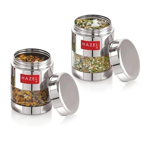 HAZEL Stainless Steel Mukhwas Container | See Through Small Containers for Kitchen Storage Set | Transparent Airtight Jars Set of 2 Pc, 300 ML