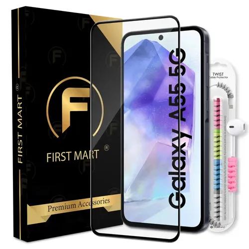 FIRST MART Premium Tempered Glass for Samsung Galaxy A55 5G / Samsung A35 5G with Edge to Edge Coverage and Cable Protector and Easy Installation Kit, Pack of 1