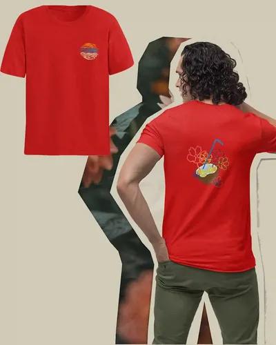 Tropical Oasis Men's Beach Escape T-Shirt | 100% Premium Bio Wash Cotton T-Shirts - S  (Red)