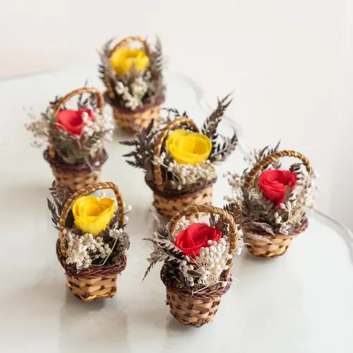 Floral Mini Basket- Red and Yellow (Set of 6)