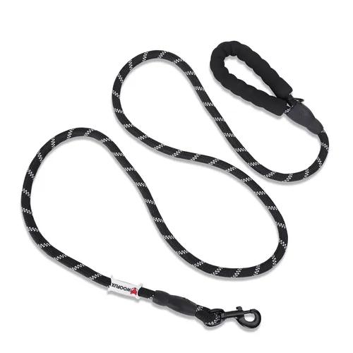 WOOFLIX Heavy Duty Nylon Dog Leash | Anti Slip Padded Handle Long Dog Leash | Highly Reflective Leash For Dogs | Dog Rope For Medium & Large Dogs | Dog Training Leash - 6.5FT (Black)