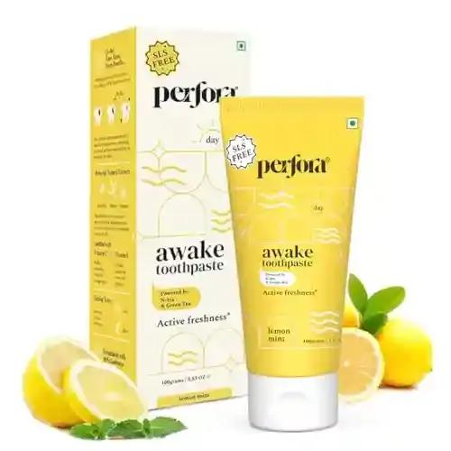 PERFORA Awake Toothpaste | Active Freshness Cavity Prevention | Vitamin Enriched SLS & Fluoride Free Toothpastes | N-Ha For Teeth Remineralisation |Healthy Gums & Oral Care |Lemon Mint |Pack of 1,100g