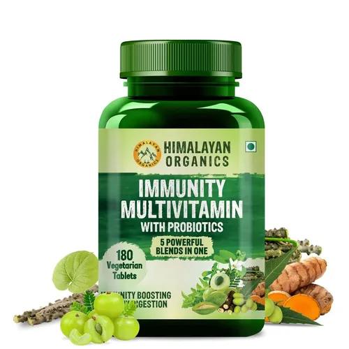 Himalayan Organics Immunity Multivitamin with Probiotics (180 Veg Tablets) with Vitamin C, D, K2, Zinc, Ginseng, Giloy, Biotin For Men & Women