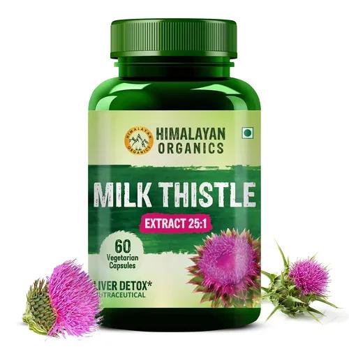 Himalayan Organics Milk Thistle Extract Detox Supplement For Men And Women With 800Mg Of Silybum Marianum For Healthy Liver | Helps in Cleanse Liver - 60 Vegetarian Capsules