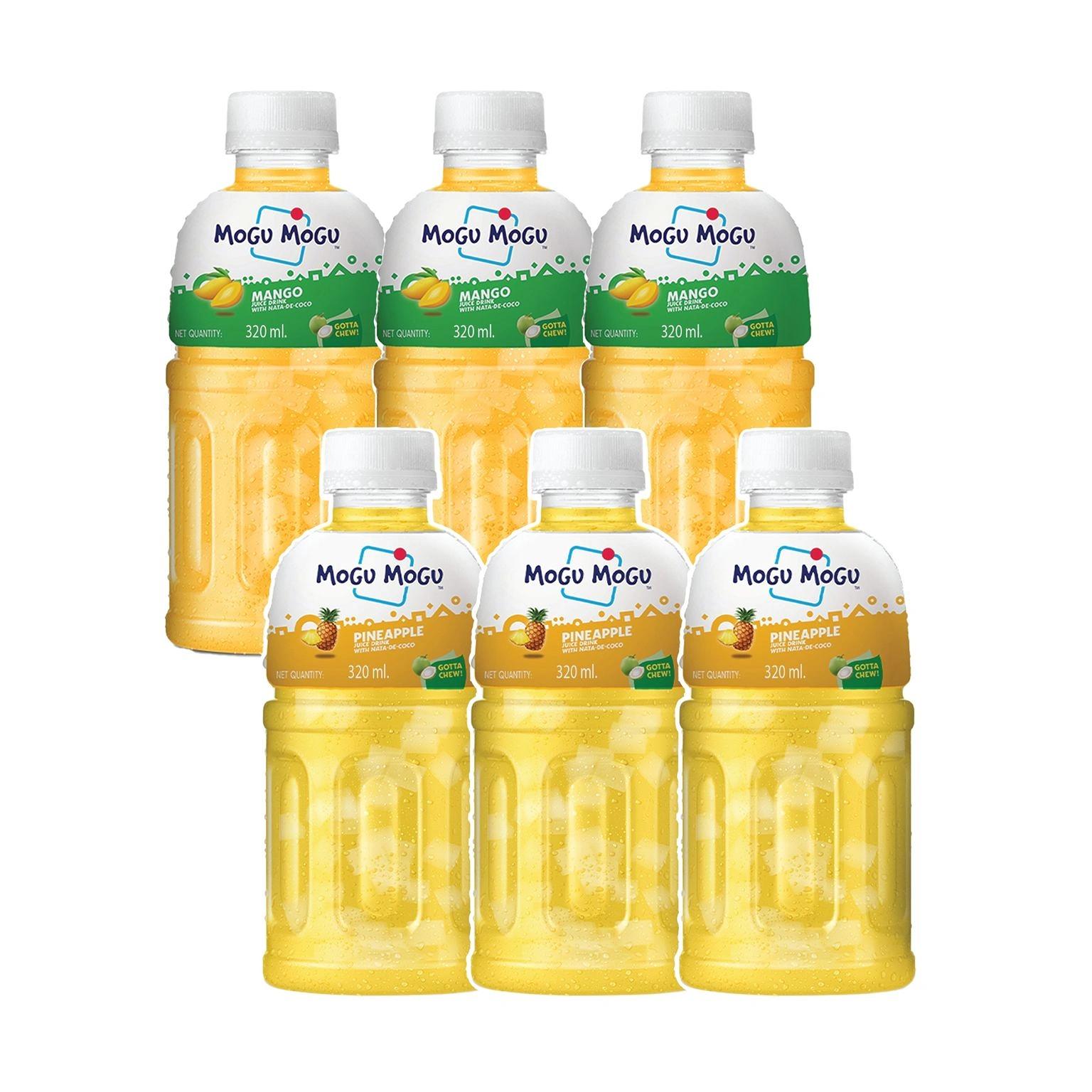 Mogu Mogu Combo Pack of Mango & Pineapple with 25% NATA De Coco 320ml - (Pack of 6)