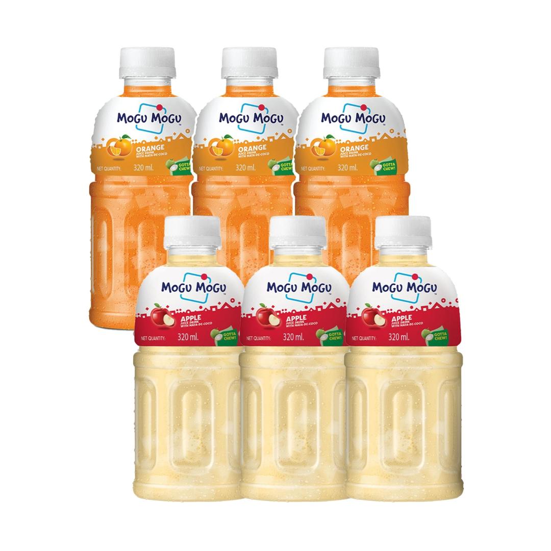 Mogu Mogu Combo Pack of Orange & Apple  with 25% NATA De Coco 320ml - (Pack of 6)