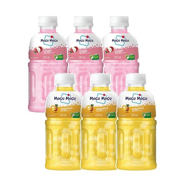 Mogu Mogu Combo Pack of Lychee & Pineapple  with 25% NATA De Coco 320ml - (Pack of 6)