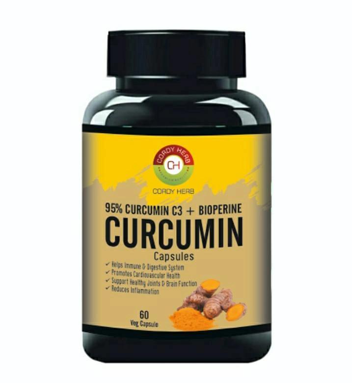 CORDY HERB Curcumin With Bioperine Extract | Good For Skin & Joint Pains | Good Absorption | Boost Immunity For Men & Women | 60 Veg Capsules